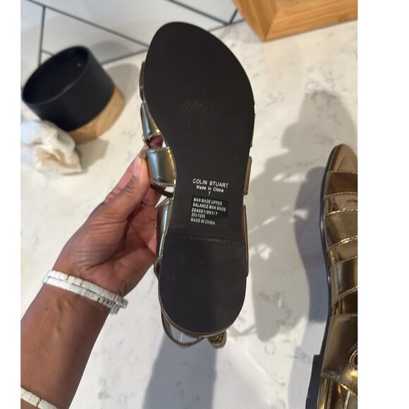 Colin Stuart gold gladiator ankle strap Grecian sandals size 7 faux leather - Picture 7 of 8